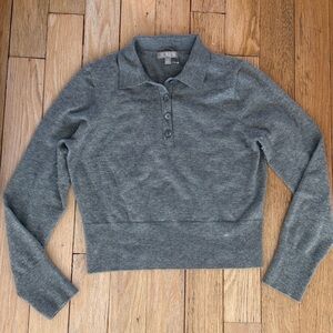 J. Crew Heather Gray Long-Sleeve Polo Crop Sweater